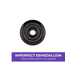 A collection of round gemstone medallions with a central hole in each..