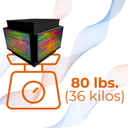 EEQube on a scale with '80 lbs. (36 kilos)' text on a white background